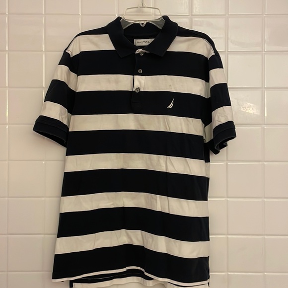 Nautica Other - Náutica striped print (blue / white) polo shirt. Size M. Short sleeves, used